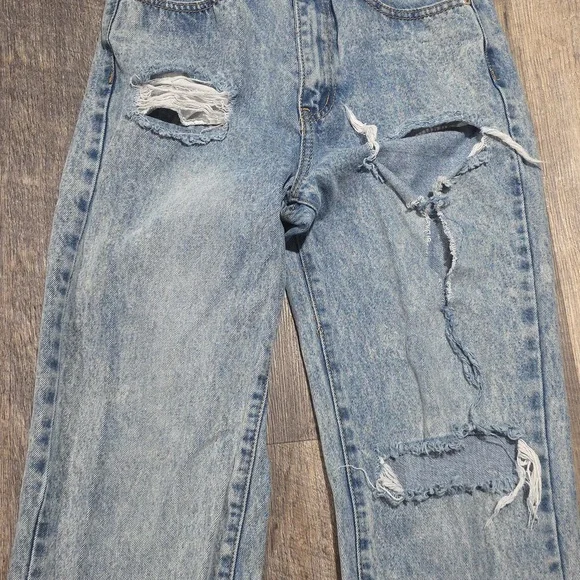 Nasty Gal Mom Jeans Women's Size 8 Distressed Slit Ankle Light Wash Relaxed - Picture 7 of 10